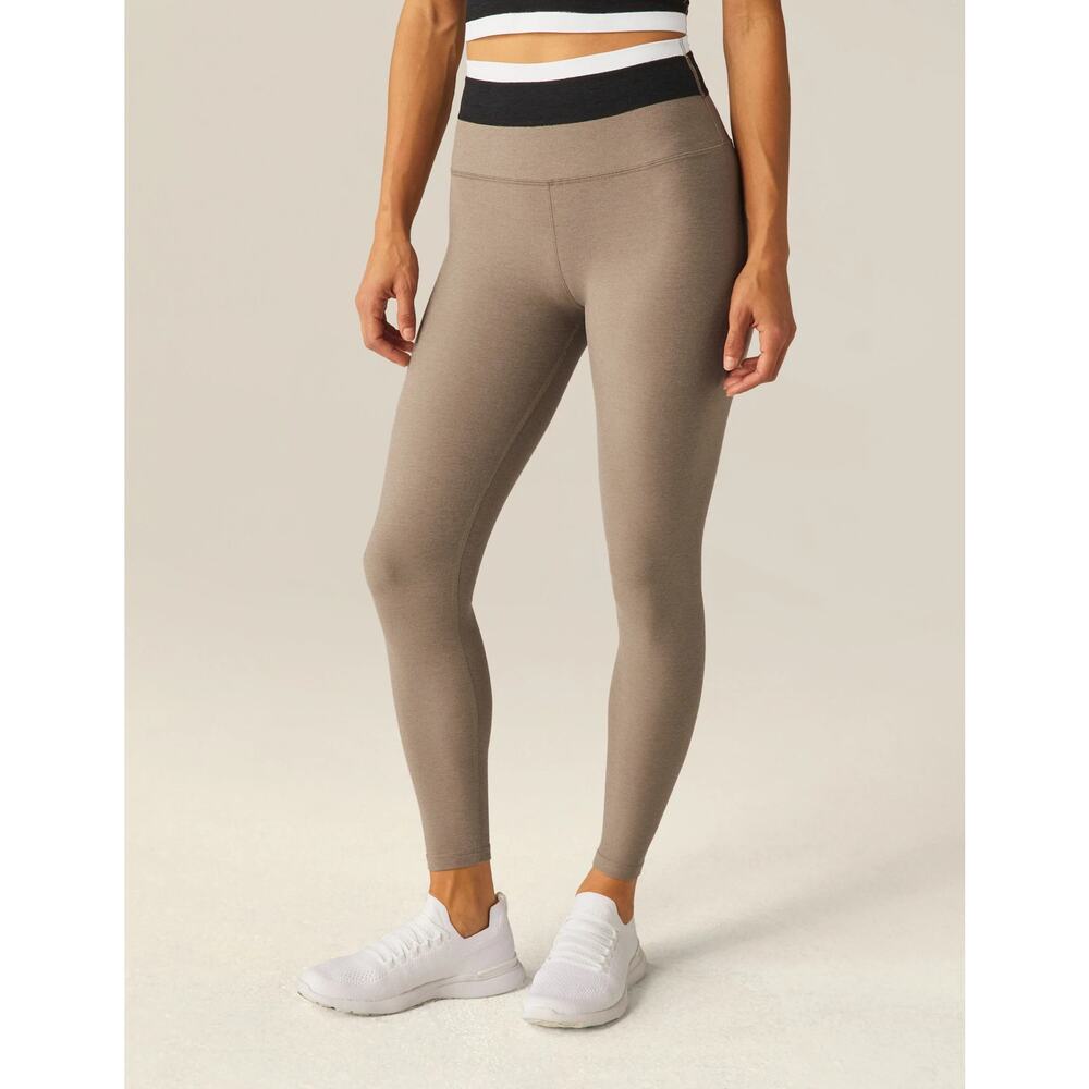 NWT Beyond Yoga Spacedye Horizon Colorblock Midi Leggings Birch Tri-Color Tan L